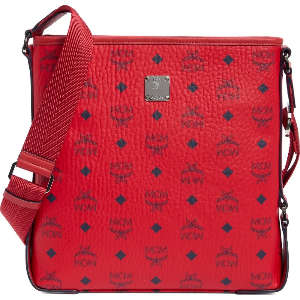 MCM Aren Logo Crossbody Bag Candy Red